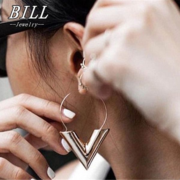 

es768 exaggerated hoop earrings for women fashion jewelry big v shape earring brincos pendientes mujer european & american 2018, Golden;silver