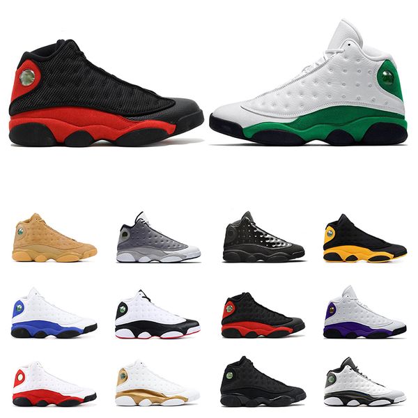 

new arrivel mens 13 basketball shoes 13s lucky green court purple black cat bred sports sneakers trainers athletic size 7-13, White;red
