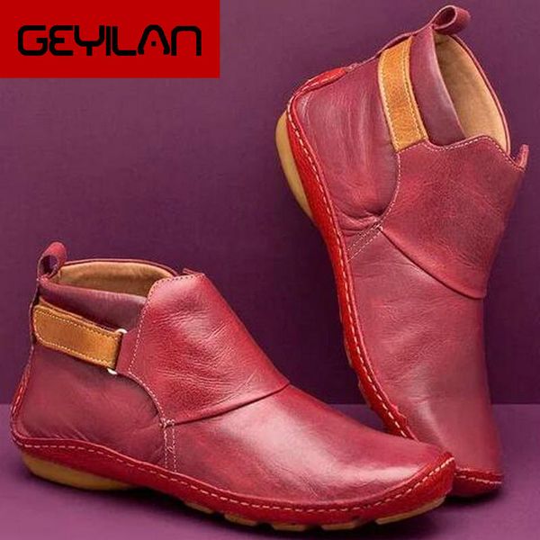 

new women leather ankle boots autumn vintage lace up women shoes comfortable flat heel boots female short dropshipping, Black