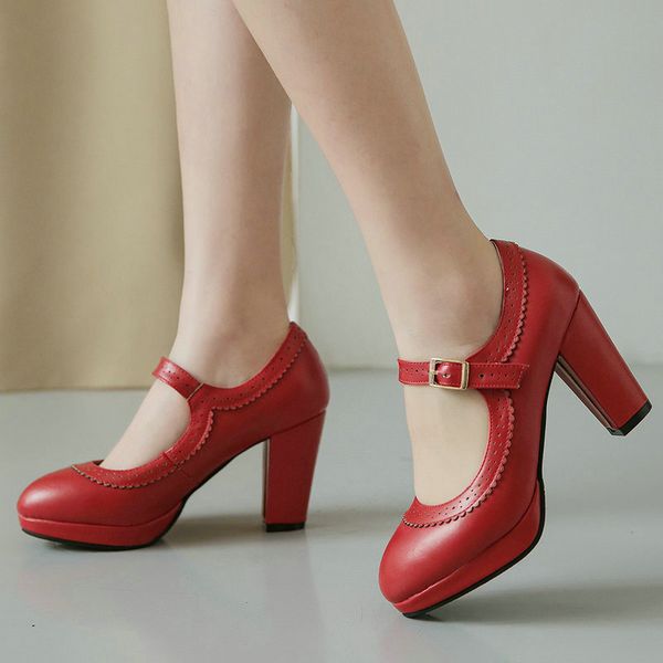 

2020 fashion mary jane women shoes comfort round toe buckle women pumps ladies square heel party spring autumn high heels black