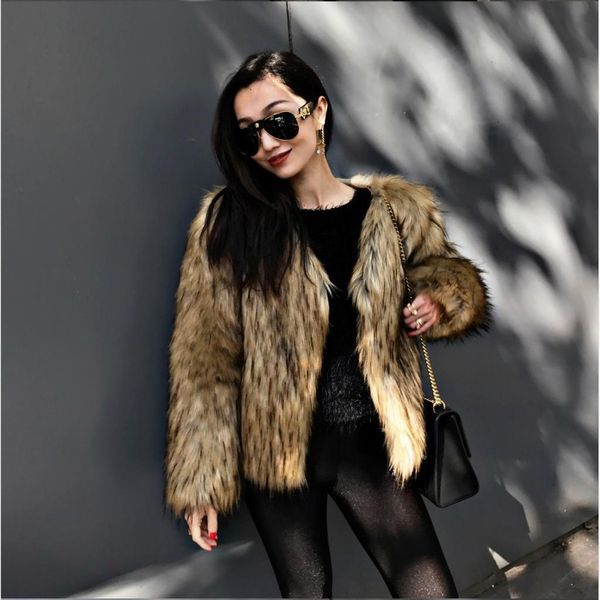 

luxury winter fur coat for women fashion designer casual work women thick white brown fur vintage outwear faux fur, Black