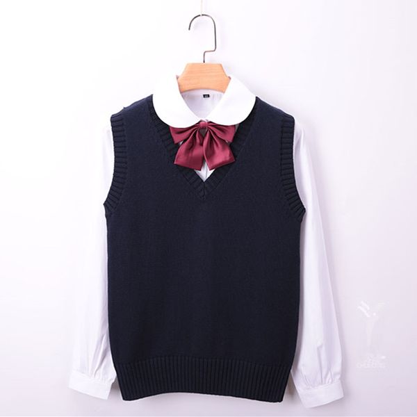 

100% cotton student navy v-neck knitted vests spring women's knit cotton waistcoat sweater red black casual female vest pullover, Black;white