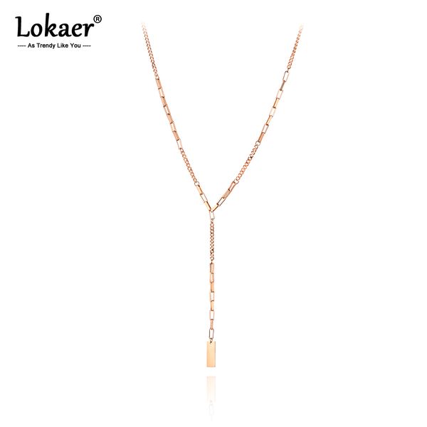 

lokaer original design geometric charm pendant necklaces for women titanium stainless steel box chain choker necklace n19150, Silver