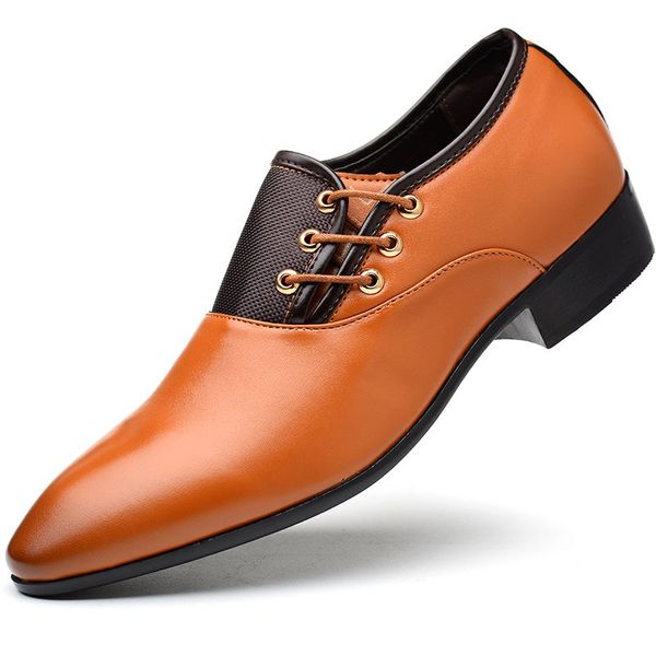 

newly business men pu leather shoes formal casual flat pointed toe lace-up shoes vk-ing, Black