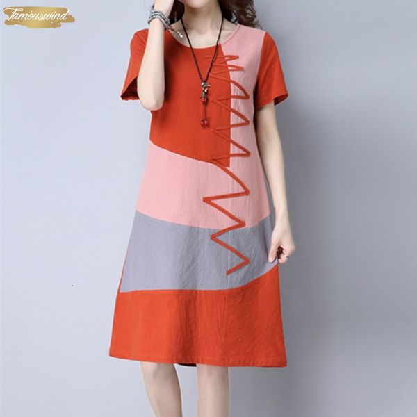

dress summer women dress short sleeve o neck a line casual cotton linen patchwork dress plus size lady designer clothes, Black;gray