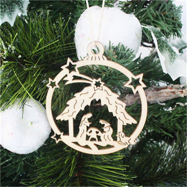 

10pcs wooden pendant christmas tree decorations openwork snowflake pattern pendant christmas home door cristmas ornaments 2019