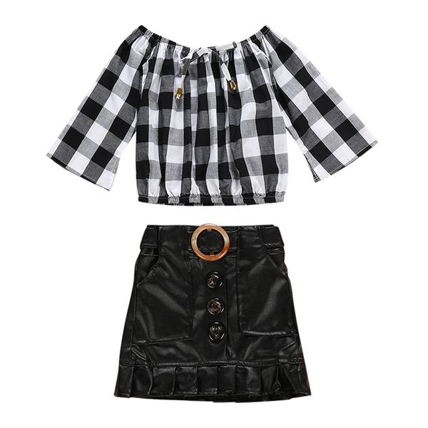 

girls short skirts autumn baby clothes long sleeve off-shoulder design cotton blouse sweater casual outfits set s yc, White