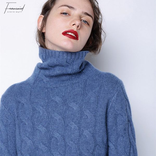 

sweaters woman sweater women winter thick turtleneck 100% pure cashmere sweater female twist knitted bottoming pullover drop shipping, White;black