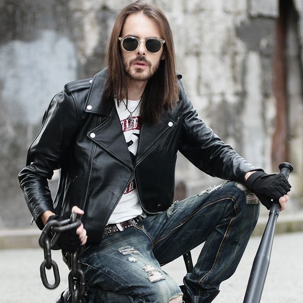 

factory 2019 men motorcycle leather jacket 100% real cowskin riding biker jackets russia ing, Black
