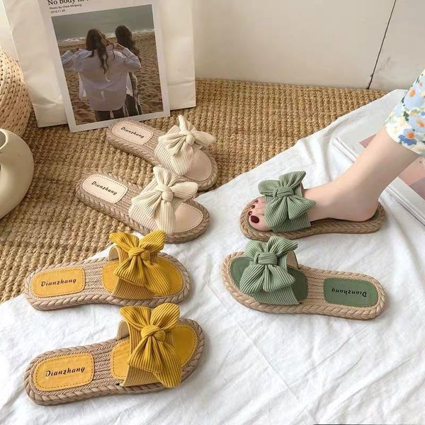 

new women's sandals in 2020 wear fashionable flat bottom slippers in summer, bow ties in spring and summer with flat shoes, Black
