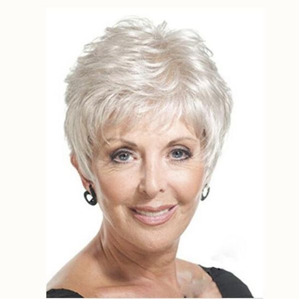Wig Cover For Middle Aged And Old Women Short Curly Hair White