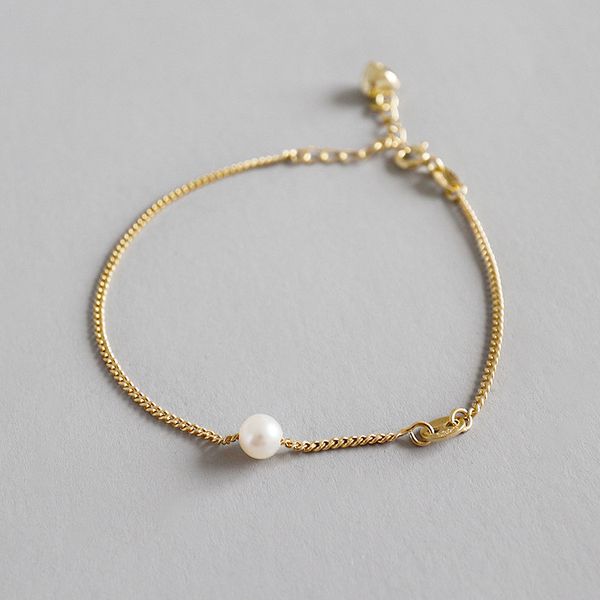 

new fashion wedding band natural freshwater pearl bracelets for women 925 sterling silver link chain bracelet pulseras mujer, Black