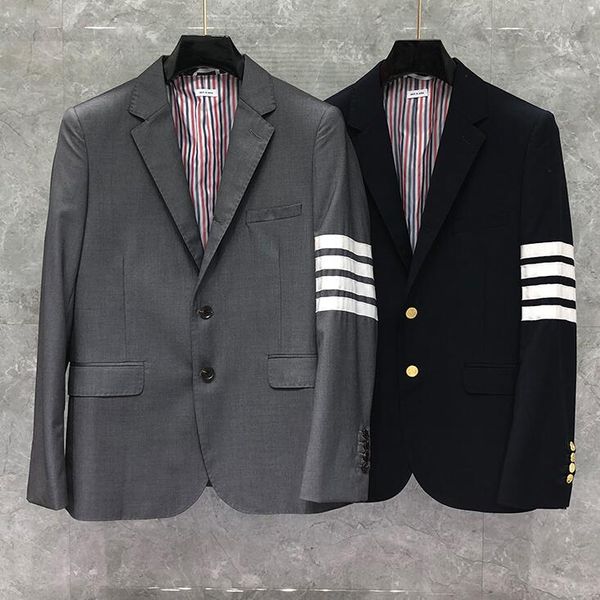 

2020 fashion tb brand formal blazer men british casual suit men's jacket spring autumn single breasted striped wool coat, White;black