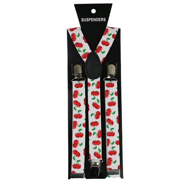 

foxmother women braces adjustable 1 inch wide clip on white cherry print elastic suspenders woman bretelle tirantes, Black;white