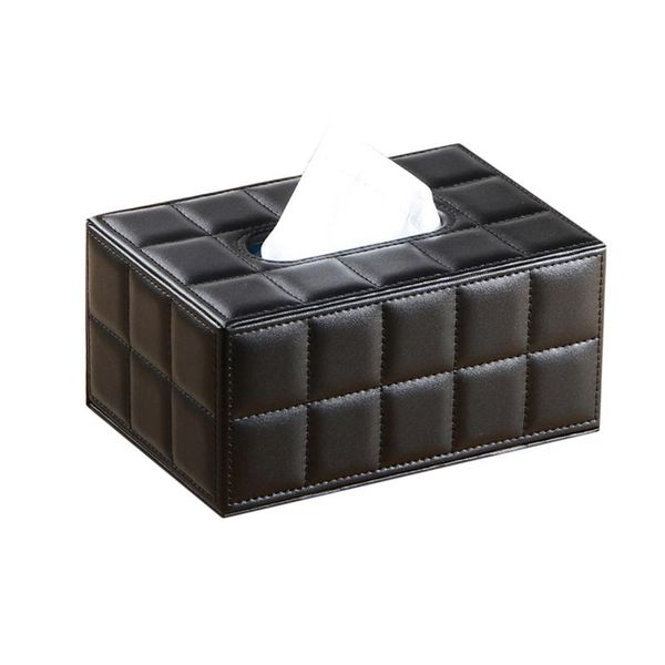 

simple pu tissue box rectangle paper towel holder desknapkin storage container for home office (size s, black