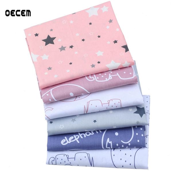 

oecem star prined twill cotton fabric for sewing diy handmade hometextile cloth for patchwork crafts 6pcs/lot o2-6-52, Black;white