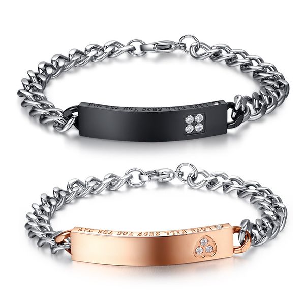 

black gold fashion simple lover's bangle stainless steel gemstone bracelet watchband jewelry gift for men women j017