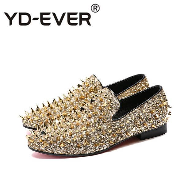 

chentel bing gold spiked rivets loafers men casual shoes red flats bottoms sequins wedding dress shoes men slip on two style, Black