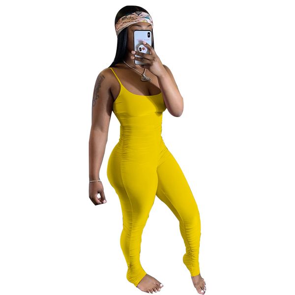 Mulheres Jumpsuit 2020 Verão Spaghetti Strap mangas drapeado Rua motociclista macacãozinho aptidão magros roupas uma peça