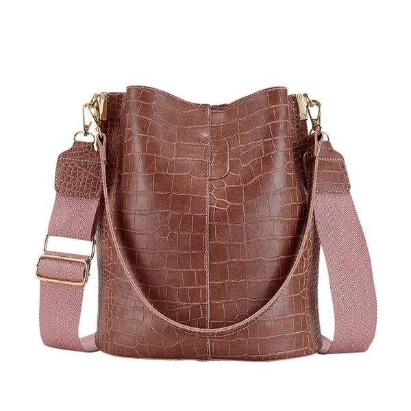 

women's outdoor fashion stone leather shoulder bag messenger bag bucket #zer