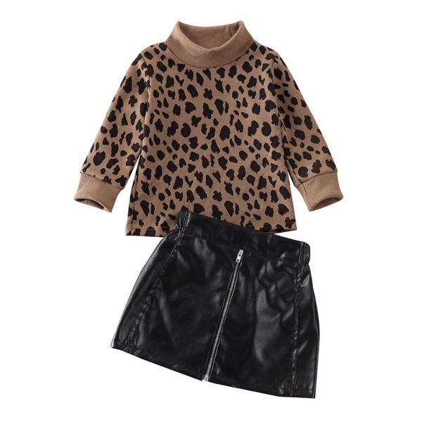 

baby girls clothes leopard sweater pu skirt outfits sets newborn girl clothes animal print girls clothing infantil menina, White