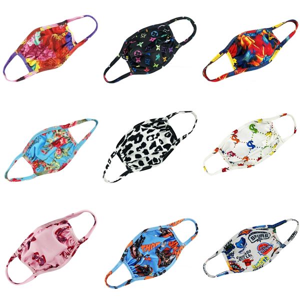 

designer printed mask children kids cotton masks pm2.5 anti dust haze mouth ers mask 5 layers protective dustproof reusable face mask #518, Black
