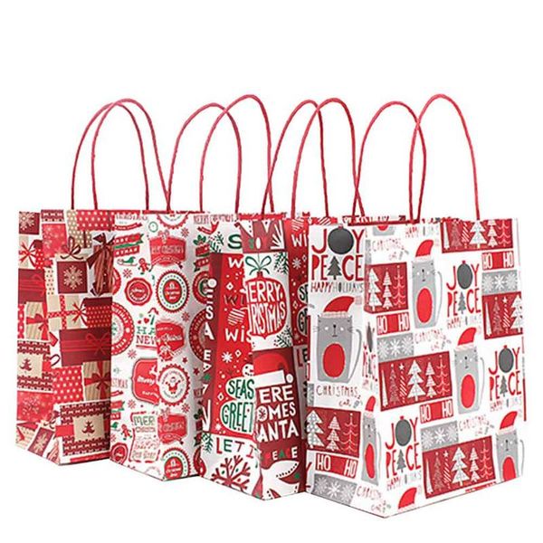 

12 pieces set christmas gift wrapping bags cute kraft paper portable paper bags creative gift clothing random color