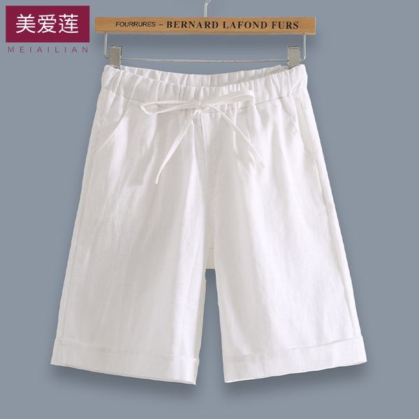 

2019 lff summer new women fashion korea style harajuku solid color cotton linen straight elastic casual shorts, White;black