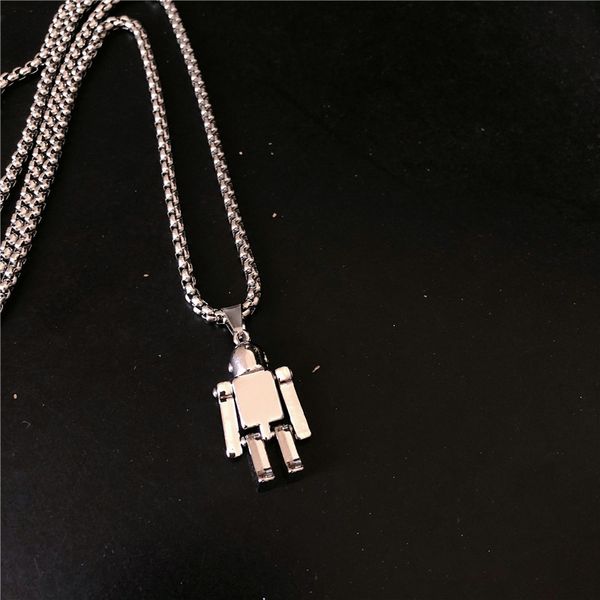 

personalized robot necklace japanese and korean ins hiphop titanium steel pendant accessories, Silver