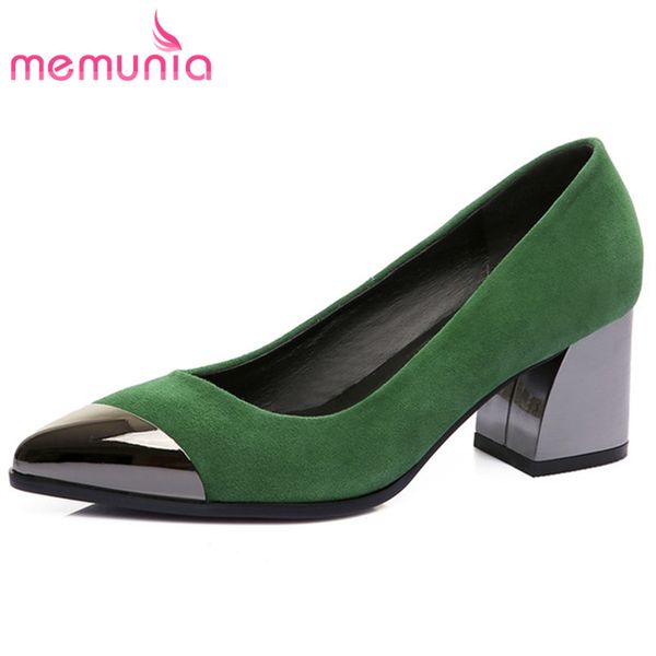 

memunia 2020 suede leather pumps women shoes metal pointed toe single shoes spring summer square heel dress woman, Black