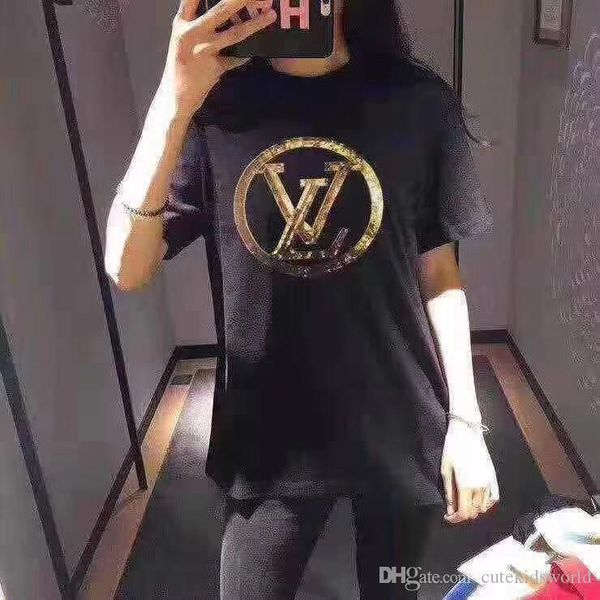 

2019 взлетно посадочная полоса мода блестки письмо дизайн женский повседневный хлопок с коротким рукавом футболки женские негабаритные стиль, White