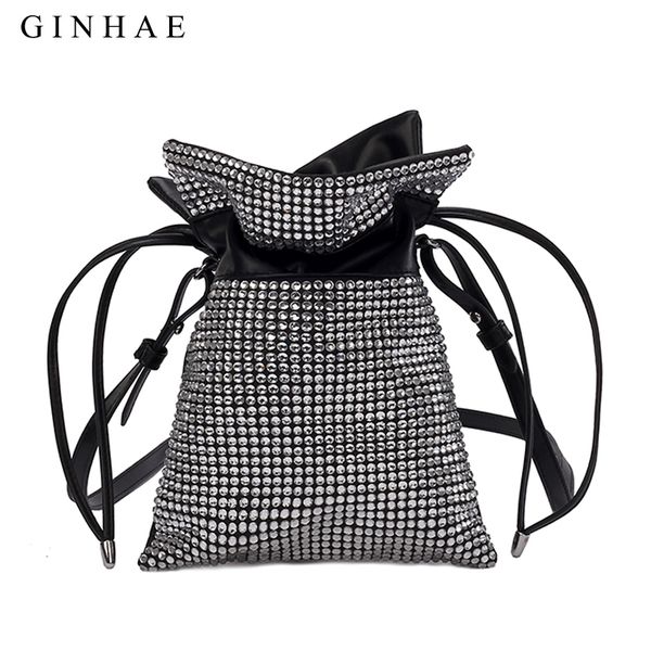 

rhineston women bucket bag fashion diamonds clutch evening bag drawstring design shoulder crossbody for women handbag