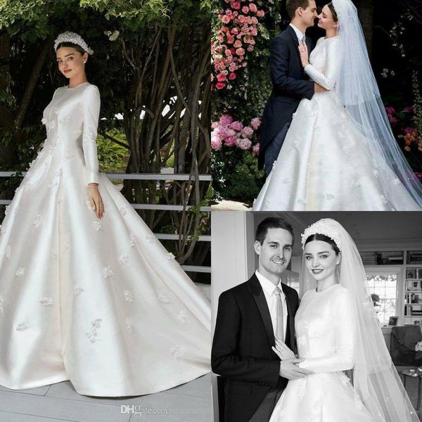 

miranda kerr wedding dresses with long sleeve 2019 modest jewel muslim middle east 3d floral stain princess church bridal wedding gowns, White