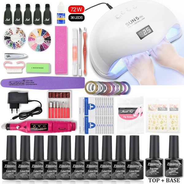 

jewhiteny nail art set uv led lamp dryer & 6 color gel nail polish set kit tools gel varnish lacquer manicure tools kit