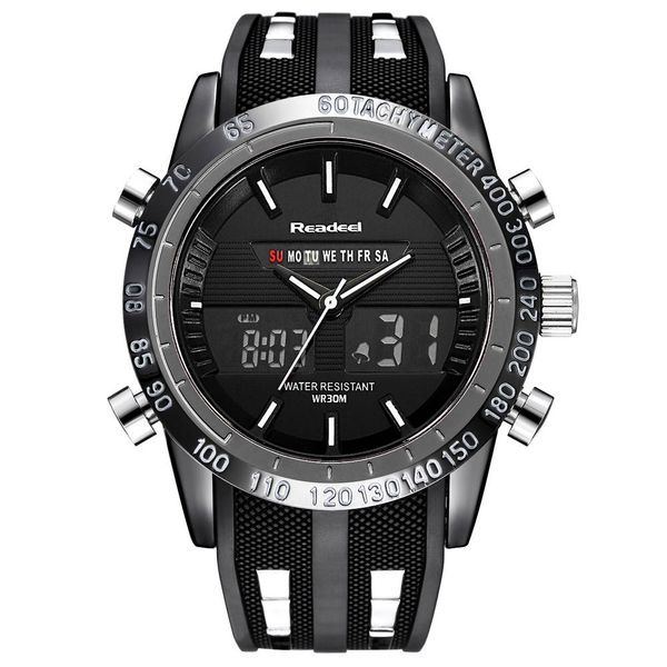 

readeel 2019 brand men watch led luxury sports watches digital men's quartz wristwatches relogio masculino buso militar, Slivery;brown