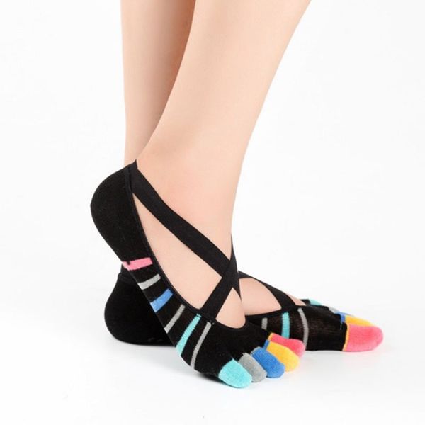

bandage yoga socks for women anti-slip floor socks backless pilates ballet dancing sportswear accessories ing, Black