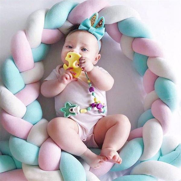 

200cm baby bed bumper three ply knot handmade long knotted braid weaving plush baby crib protector infant knot pillow room decor