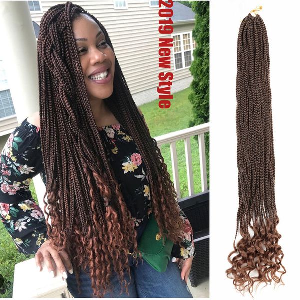 2019 30inch Long Box Braids Crochet Hair With Curly Ends Synthetic