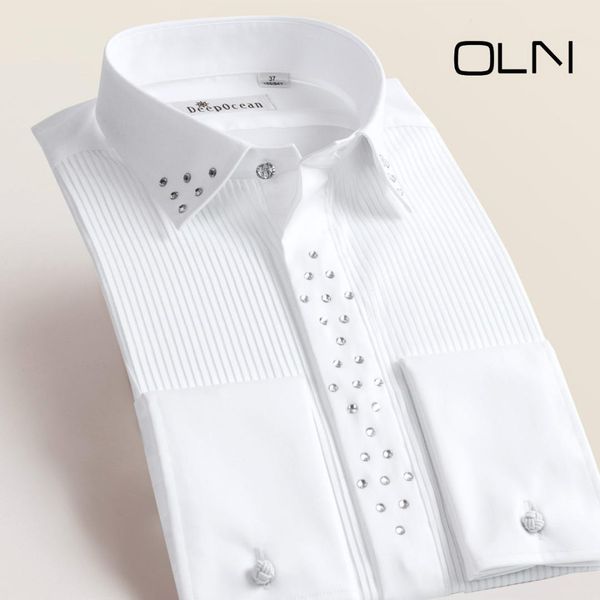 

2017 new fashion men dress shirts long sleeve men's tuxedo shirts male wedding for men plus size, White;black