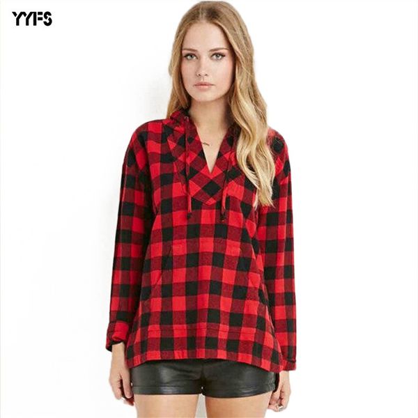 

womens designer season casual fake two-piece loose long sleeve pullover loose plaid shirt women hooded large size, White