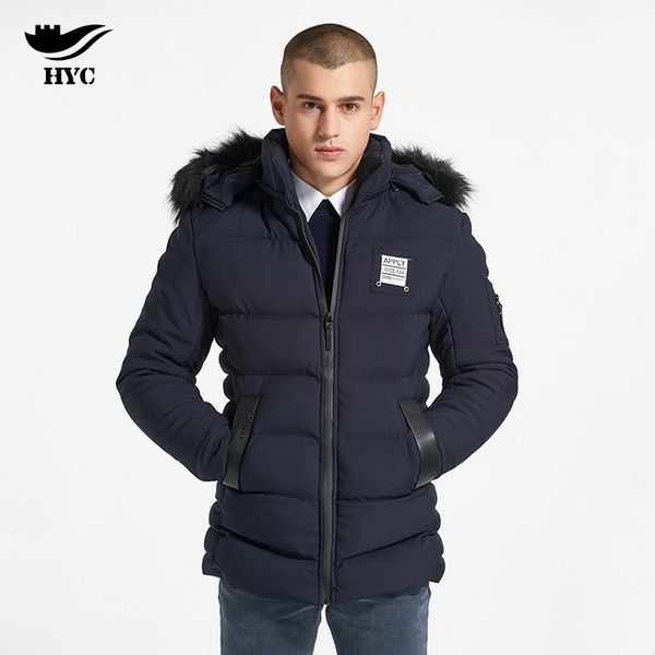 

hai yu cheng quilted men jacket puffer parkas coat male winter warm overcoat fur collar hooded removable parka thick men jackets, Black