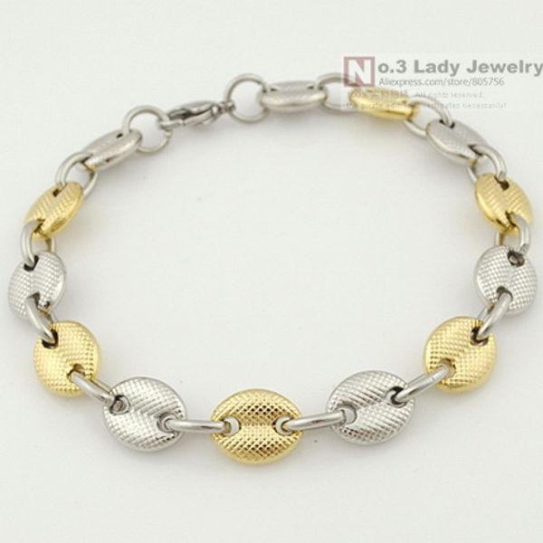 

present jewelry bead link chains 23cm 11mm for men hip hop stainless steel bracelets wholesale wb348, Golden;silver
