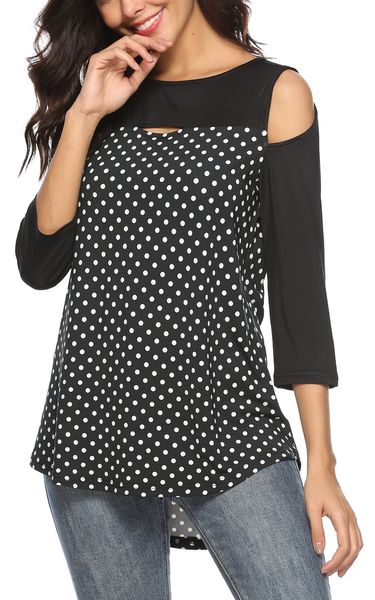 

women's clothing coat splice polka dot off-shoulder, White