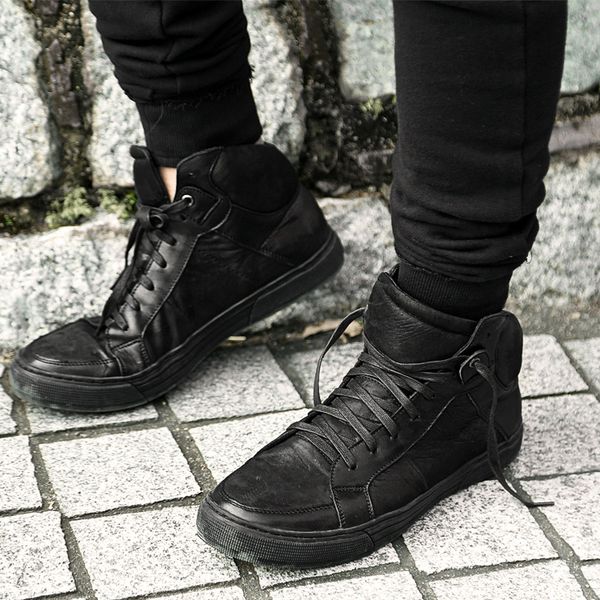 

autumn and winter men's black high-leather boots men's pure black casual sports boots tide high-sneakers x907