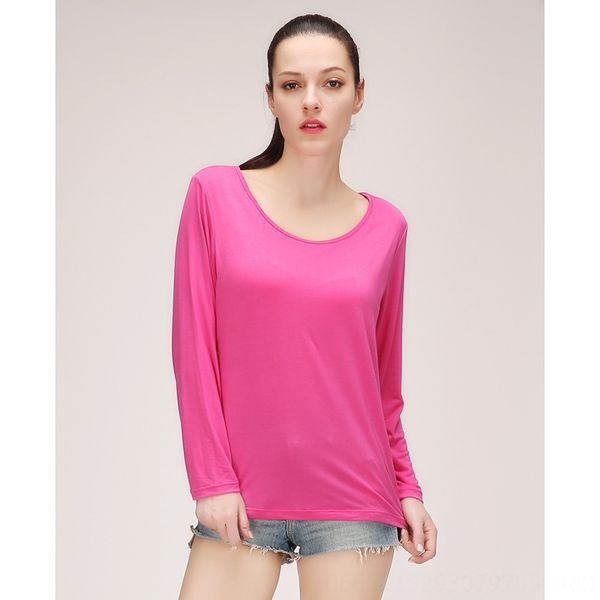 

pure color t-shirt women's long-sleeved autumn and summer plus fat plus loose cup chest pad integrated all-in-one t-shirt clothes cloth, White