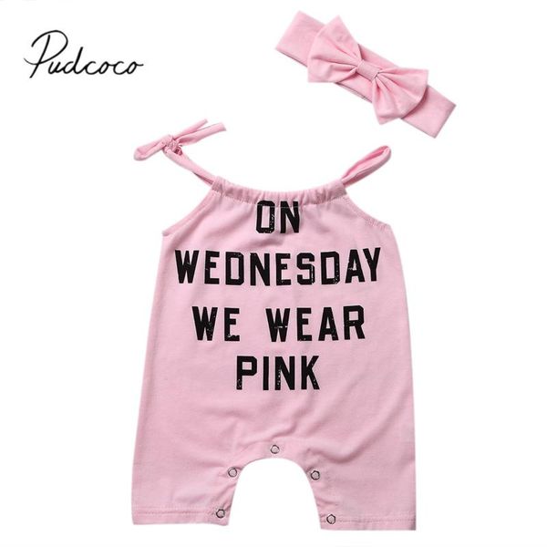 

2018 brand new 2pcs pink newborn baby girls romper summer sleeveless letter cotton jumpsuit +headband outfits sunsuit clothes, Blue