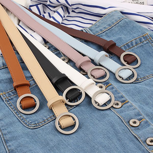 

creative style of punch imitation leather round buckle sclausura ladies belt jeans female casual student korean wave belt, Black;brown