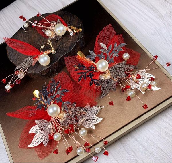 

bridal hair clips tiara red mesh pair new korean style clip hair accessories toast clothing head flower accessories, Silver