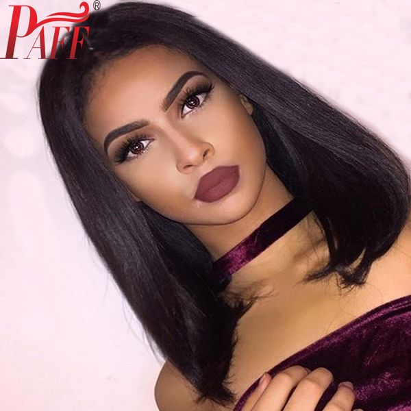 

paff bob lace front human hair wigs silky straight with baby hair virgin short peruvian hair wig bleached knots for women, Black;brown