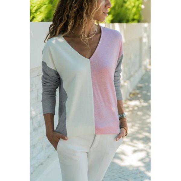 

spring autumn long sleeve blouse ladies color patchwork womens shirts spliced blouses female clothes rebicoo, White